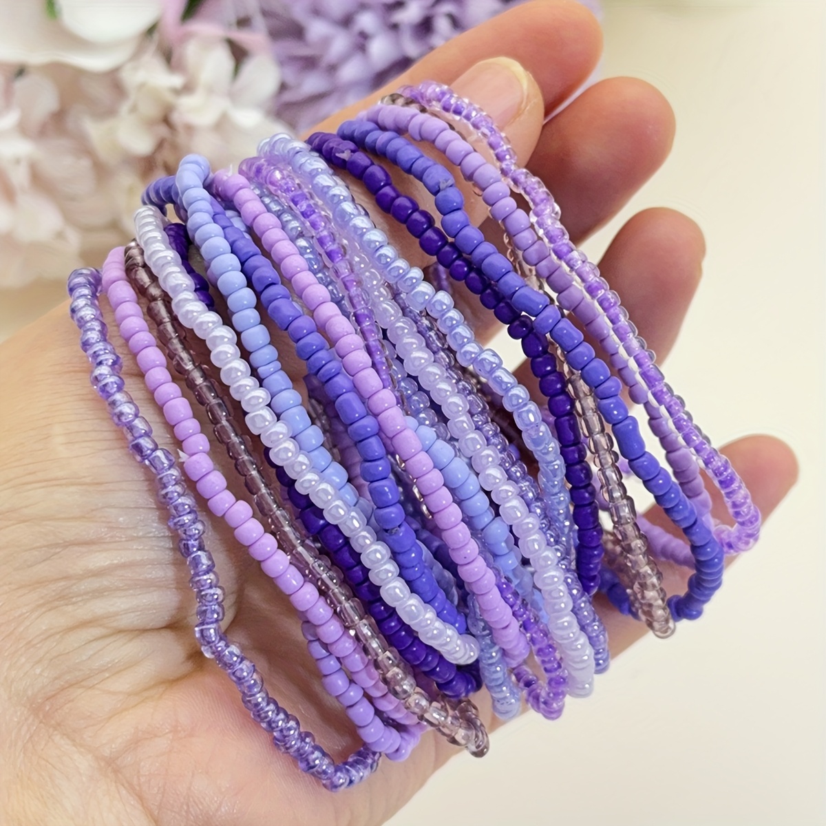 TEMU 18/60pcs Bohemian Rice Bead Stacked Elastic Dopamine Women's Bracelet Set, Multicolor In White, Black, Blue, Pink, Yellow, Purple, Green, Red -
