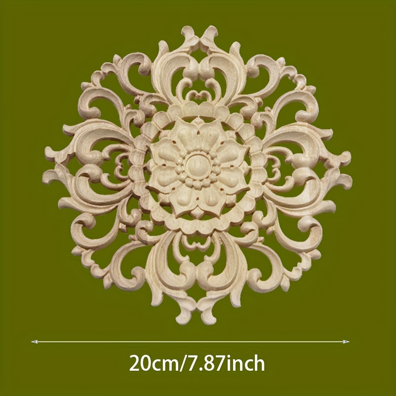 Image of 1pc Solid Wood Carved Inlaid Hollow Circular Unpainted Applique, With 7.87inch, 5.9inch, 4.72inch, Suitable For Decorating Cornices, Home Decoration, Cabinets, , Background Walls, And Decoration