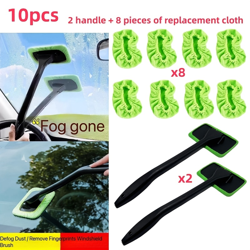 TEMU 10pcs Car Cleaning Kit: 2 Handles   8 Replacement Cloths, Windshield Cleaning Tool, Reusable Cleaning Pads, Car Interior Window Cleaning Wand,