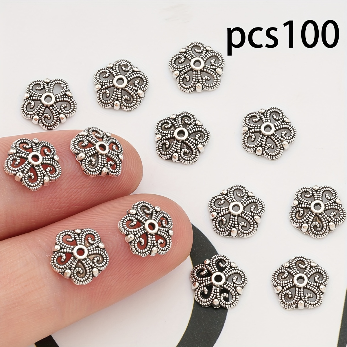 E-shop 100 Stück pentagonale Spacer-Perlen mit Hohlstruktur, hergestellt aus Zinklegierung mit exquisiten Vintage-Designs, geeignet für die