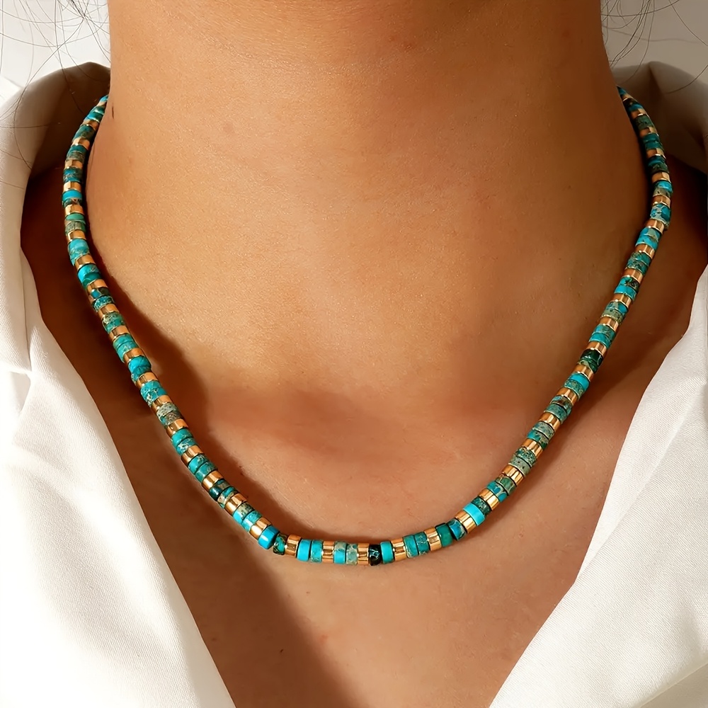 Image of 1pc New Boho Style Women's Clothing Accessories, Fashionable Natural Stone Bead Necklace With Rope Chain, Light Luxury Gift