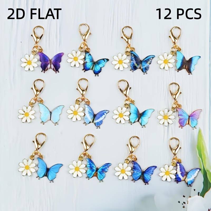 TEMU 12pcs And Daisy Keychain Set, Blue With White Daisy, For Family, , And Lovers, Daily Keys And Bag Charms