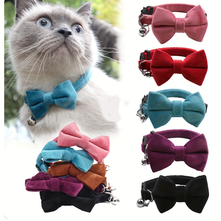 

Adjustable Pet Collar With Solid Color Bow Tie, Soft Polyester Cat Collar With Safety For Chihuahua, Pomeranian, Kittens - Cute Bowknot Dog Collar In Multiple Colors