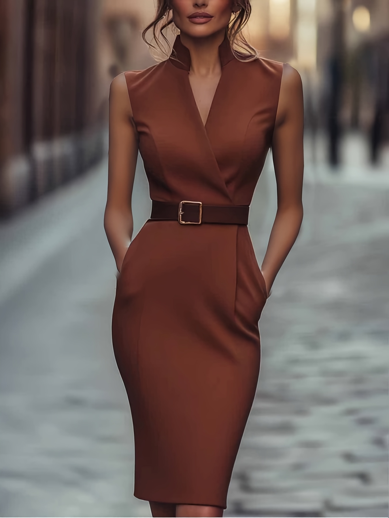 Ladies' Elegant And Fashionable V-neck Sleeveless Suit Dress for Spring And  Summer, with A Waistband Design That Exudes A Formal And Hip Hugging Style,  Suitable for Fashionable Clothing In The ...