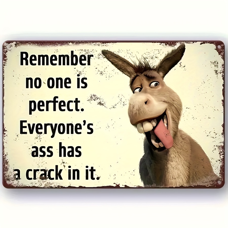 

1pc Vintage Funny Donkey Aluminum Sign "remember No 1 Is Perfect. Everyone's Ass Has A Crack' In It" Funny Home Decoration Restaurant Decoration Cafe Decoration Garage Decoration 8x12 Inch