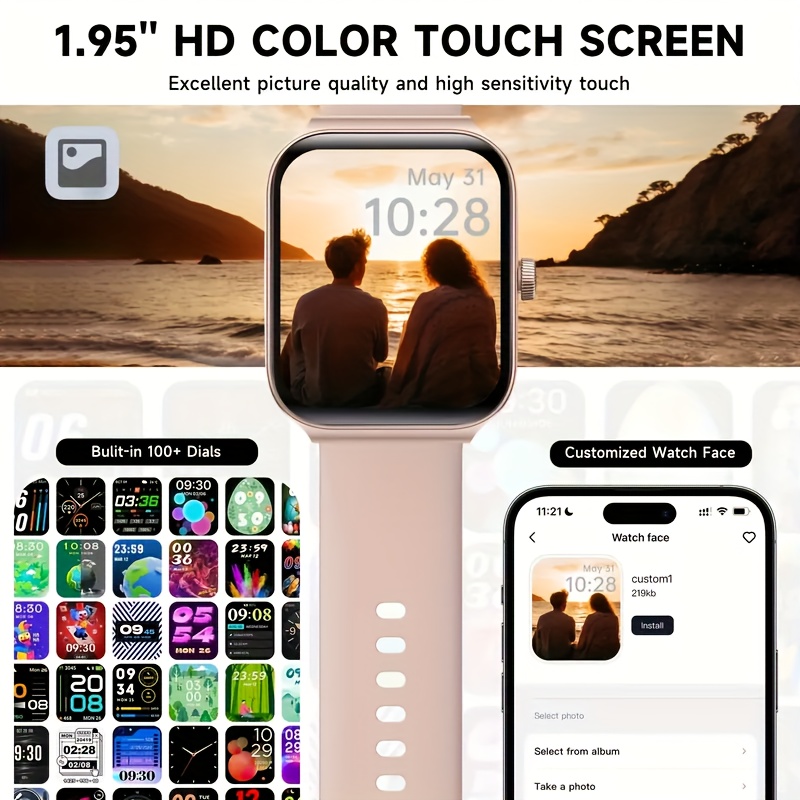Montre à écran tactile intelligent de 1,95 pouce | connecté multifonctionnel de fitness avec connectivité sans fil vers Android et téléphones mobiles, en silicone réglable, dispose d'un rappel d'hydratation, d'un entraînement respiratoire et d'un suivi du sommeil