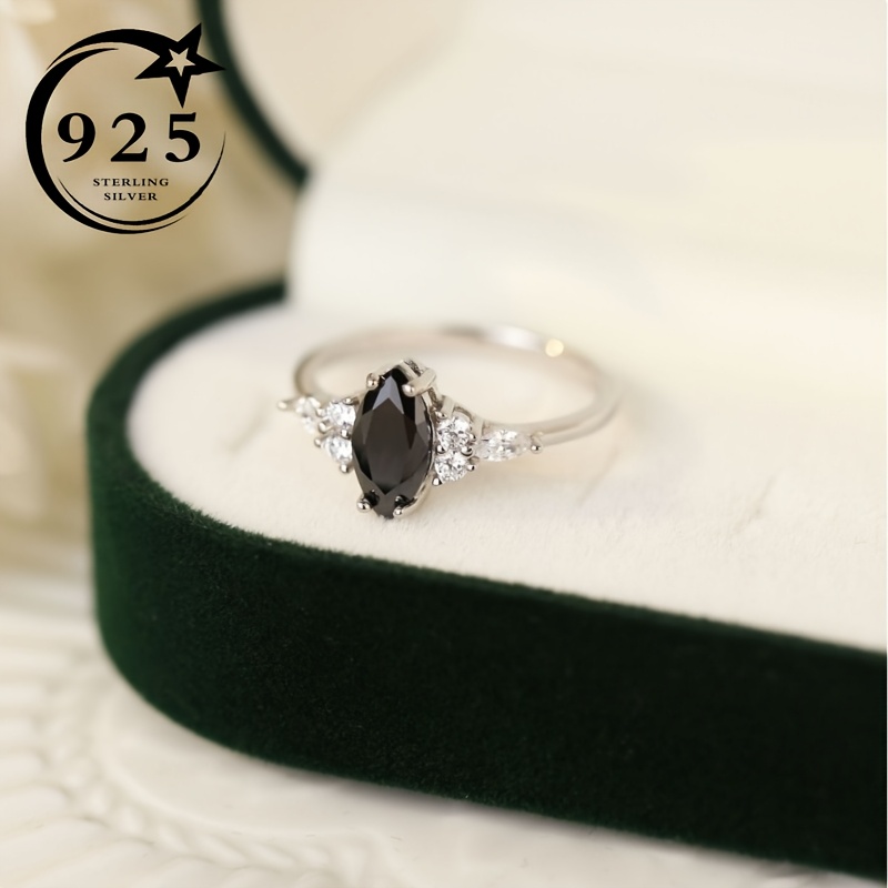 

S925 Silver Ring Oval Black Ring European And American Women's Ring Suitable For Wedding Halloween & Christmas & Thanksgiving 2g/0.071oz