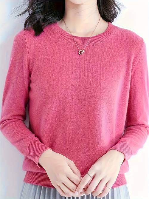 fashionable and simple solid color round neck pullover sweater for women elegant and versatile loose fit thin base layer for spring and autumn