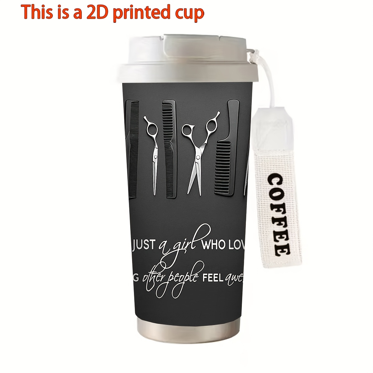TEMU Gobelet isotherme 1 pièce 18 oz en acier inoxydable, impression 2D avec motif d'outils de coiffure, -fuite, tasse de bureau, tasse de voyageur,
