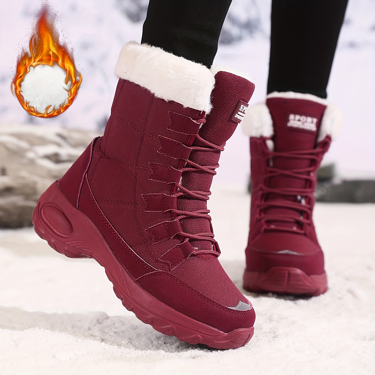 womens outdoor snow boots with fleece lining warm short boots for hiking breathable winter footwear new plus size womens short boots for   4