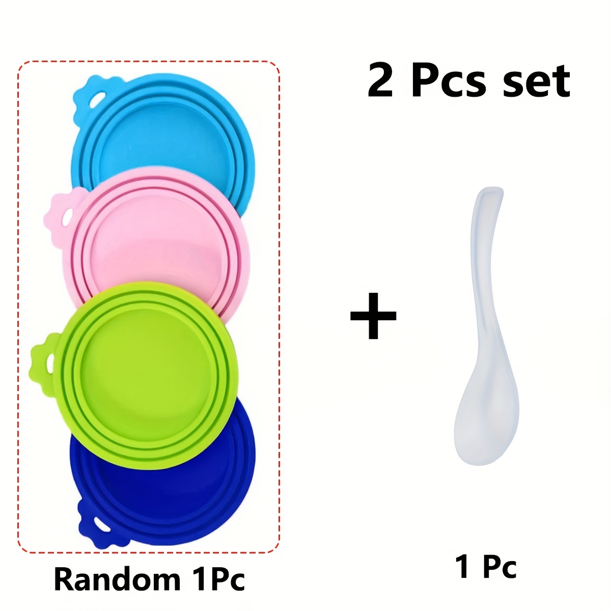 Image of Random 1 Pc Food Can Covers+ 1 Pc Spoon/random 2 Pc Food Can Covers+ 1 Pc Spoon, Silicone Pet Food Can Covers - Fit, Set With Spoon Lids For Food Tins, Fresh