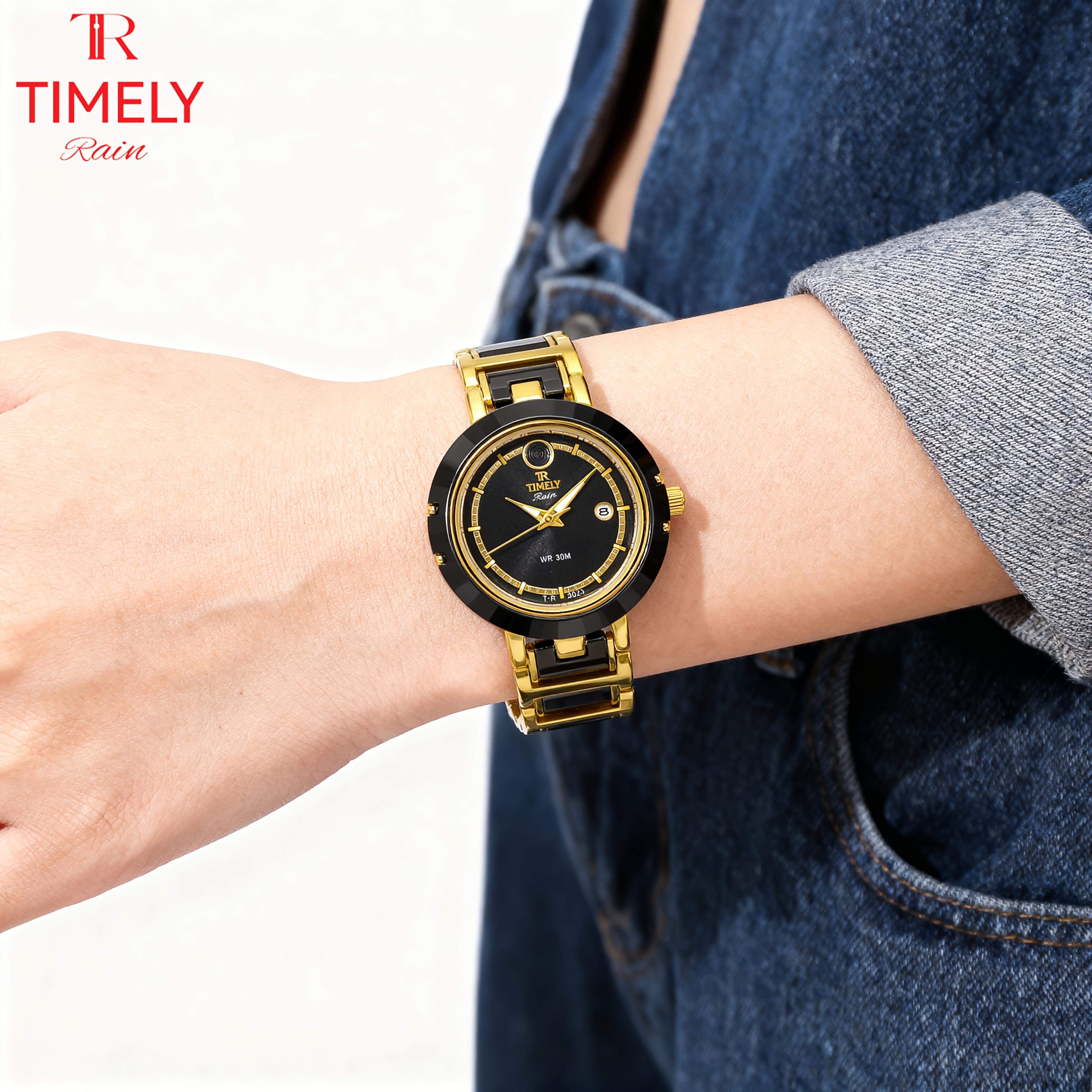 Men'S Watch 2026 Southeast Asia Bestseller TIMELY Rain TR3023L, a Light Luxury Men'S Watch Featuring Luminous Calendar Date Display, Scratch-Resistant Ceramic And Stainless Steel Strap, Precise Quartz Movement, Suitable for Business, Commuting