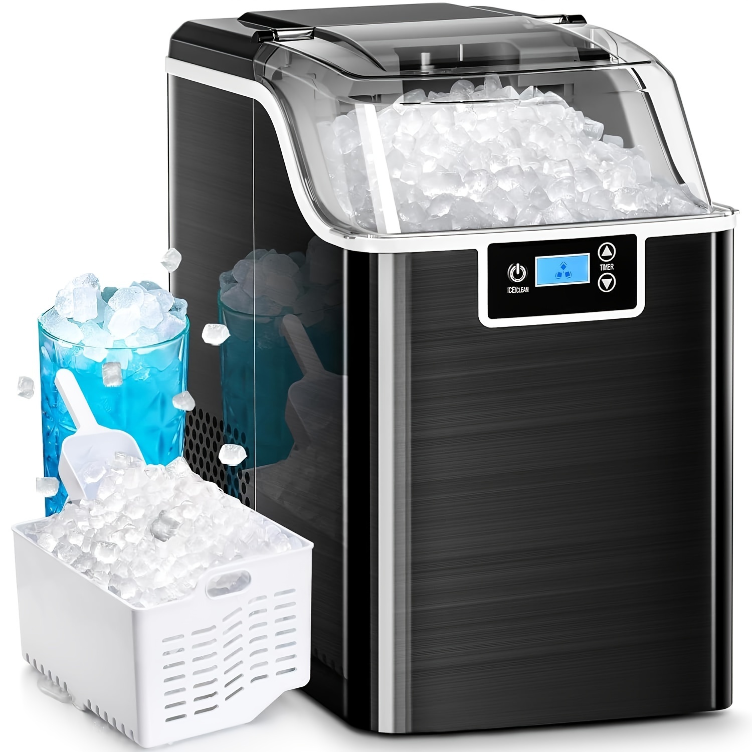 

Ice Makers Countertop, Pebble Lce Maker Machine With Self-cleaning, 45lbs/24h, Pellet Lce Maker, Crushedlce Maker For Home & Kitchen