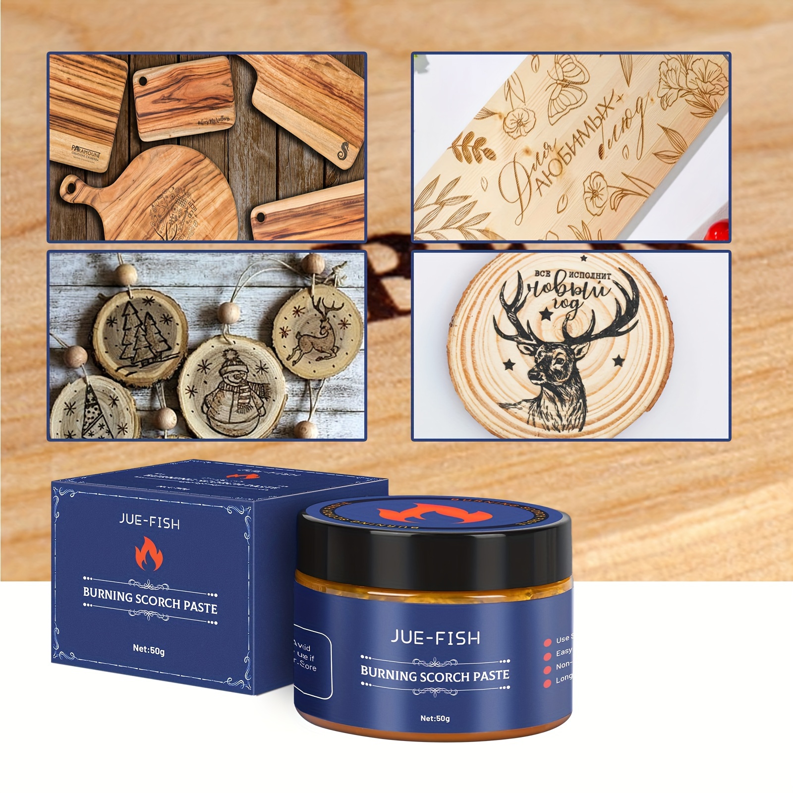 

Jue-fish 50g Wood Burning Paste - High-quality Diy For Wood, Leather, Canvas & Paper - Outdoor Branding Kit With No Electricity Required