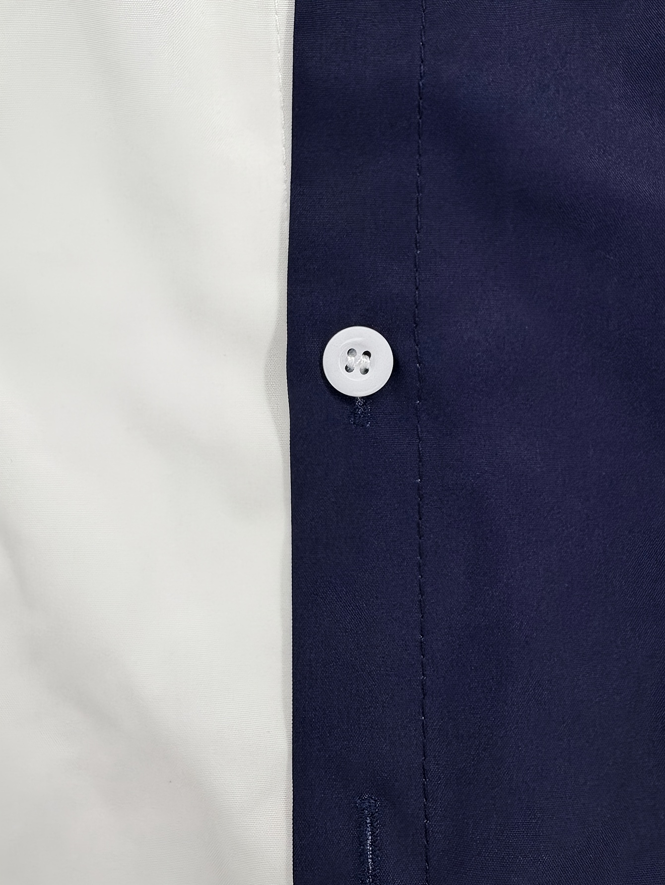 2025 New Men's Navy Blue & White Geometric Print Casual Shirt - Two-Tone Streetwear Long Sleeve Button-Up with Lapel Collar, Machine Washable for Vacation, Outdoor & Daily Wear