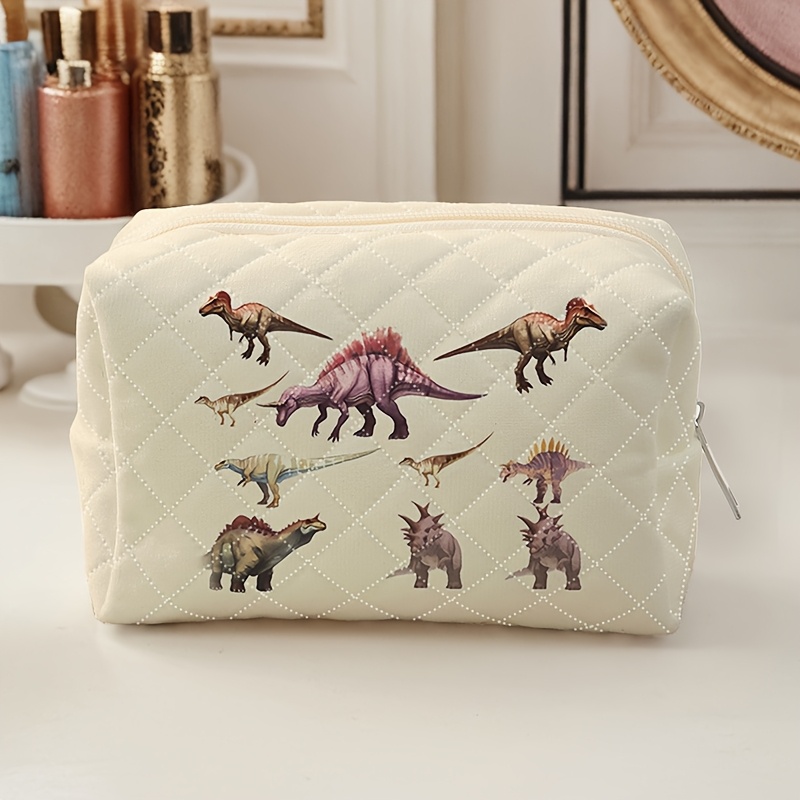 blue green dinosaur pattern printed makeup bag portable Temu