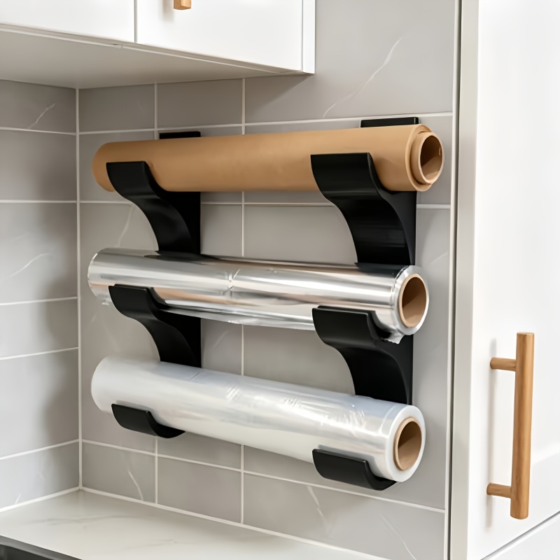 TEMU 2pcs Fresh-keeping Film Holders Capacity For 3 Rolls Of Kitchen Paper, Fresh-keeping Film, Aluminum Foil. This Storage Rack Fits Rolls With A