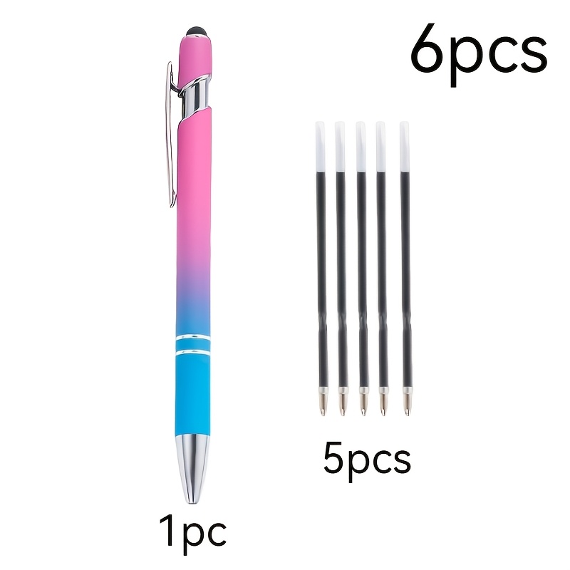 TEMU Ensemble de stylos à bille en caoutchouc souple de haute qualité, 6 pièces (1 stylo et 5 recharges) avec pointe tactile - Offrant une expérience