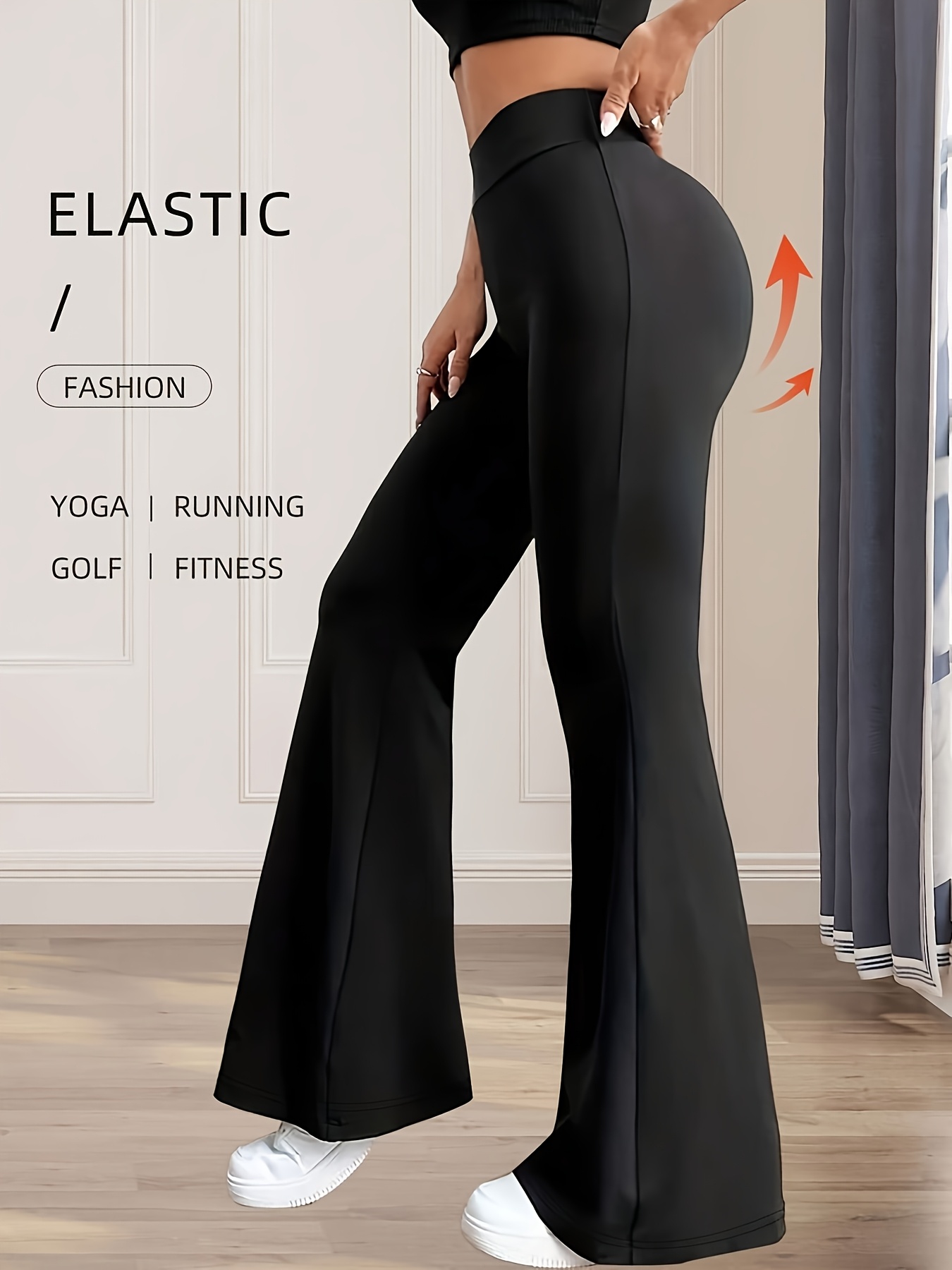 Women's High-Waisted Black Flared Pants - High-Elastic Lightweight Breathable Yoga & Dance Pants with Tummy Control, 4-Way Stretch, Line-Up Hips for Casual & Workout Wear, Yoga Pants