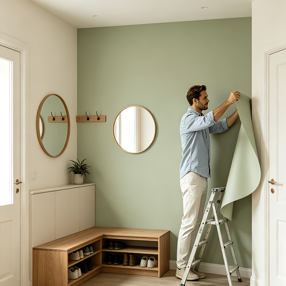 TEMU Sage Green Self-adhesive Wallpaper, Matte Solid -and-stick Vinyl Contact Paper, Water-resistant Removable Decorative Film For Cabinets,