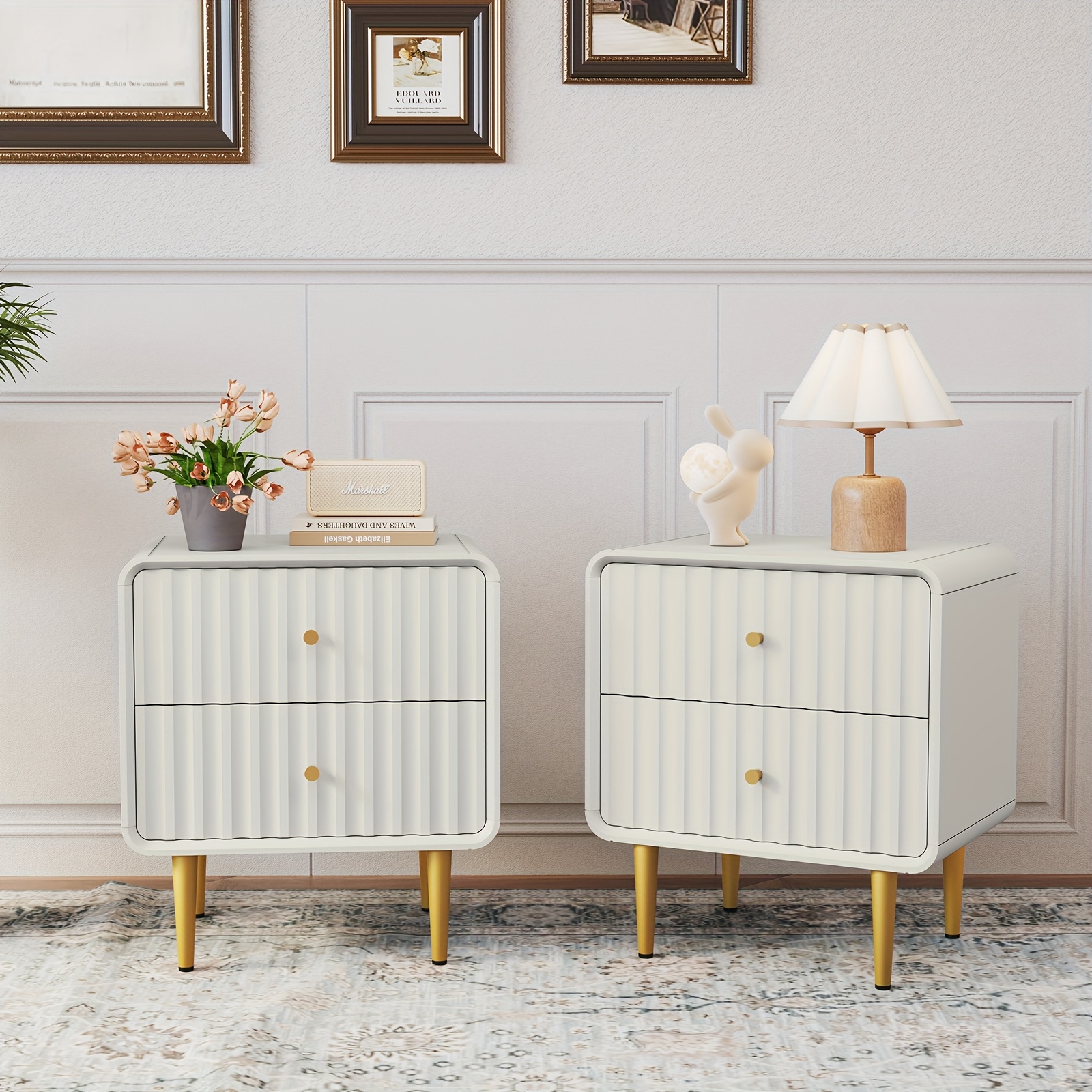 Modern Bedside Table, Bedside Cabinet With 2 Drawers, Ribbed Bedside Table, Wooden Bedside Cabinet With For Bedroom, Living Room