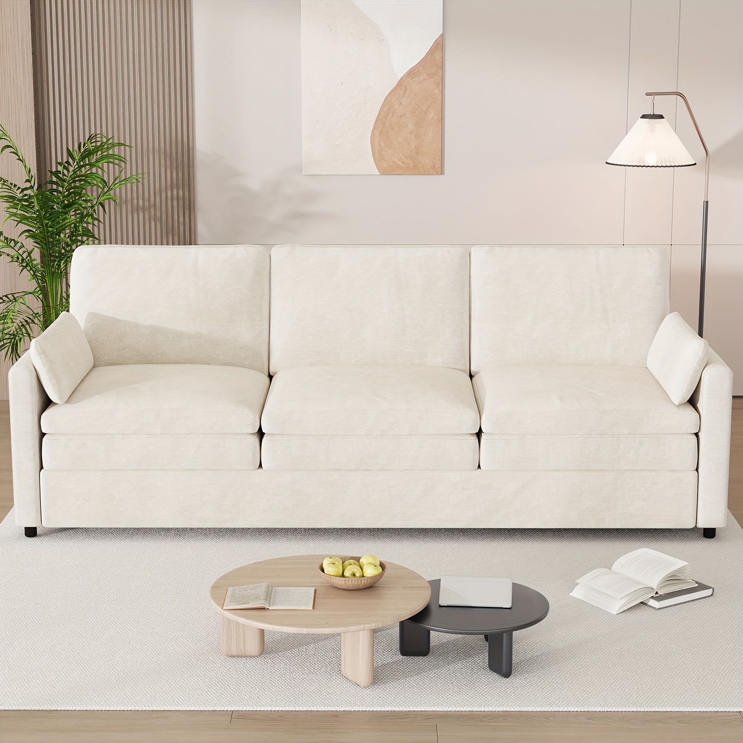 TEMU Sofa Couch For Living Room, 3 Seats Modern Chenille Sofa With 2 Removable Pillows Comfy Cloud Couch For Apartment, Cream White, Sofa Bed 3 Seats