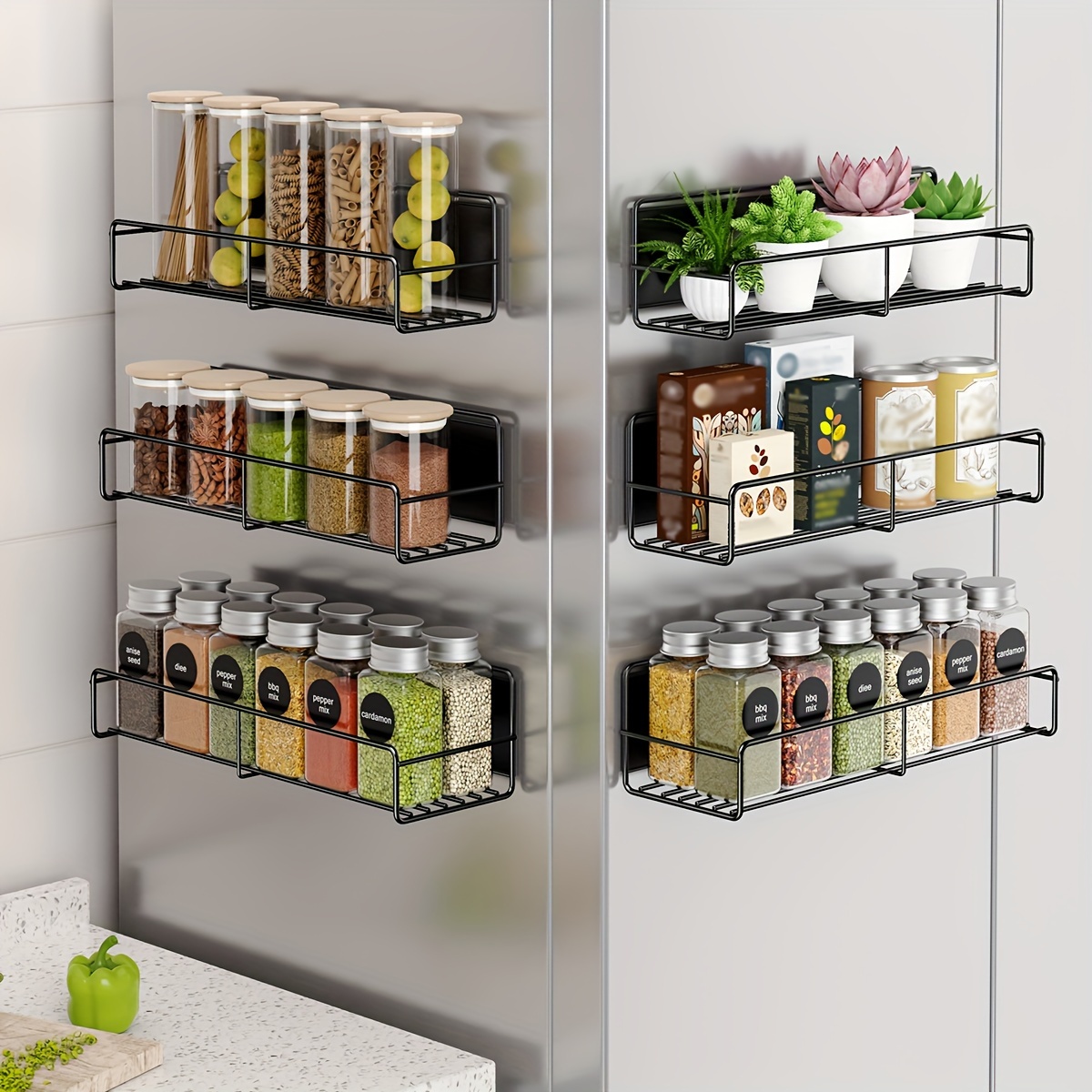 ALPHYSE Magnetic Spice Rack for Refrigerator, 11.8 inch Adhesive Wall Mount Spice Rack, Strong Magnetic Shelf for Refrigerator, Space Saving Kitchen