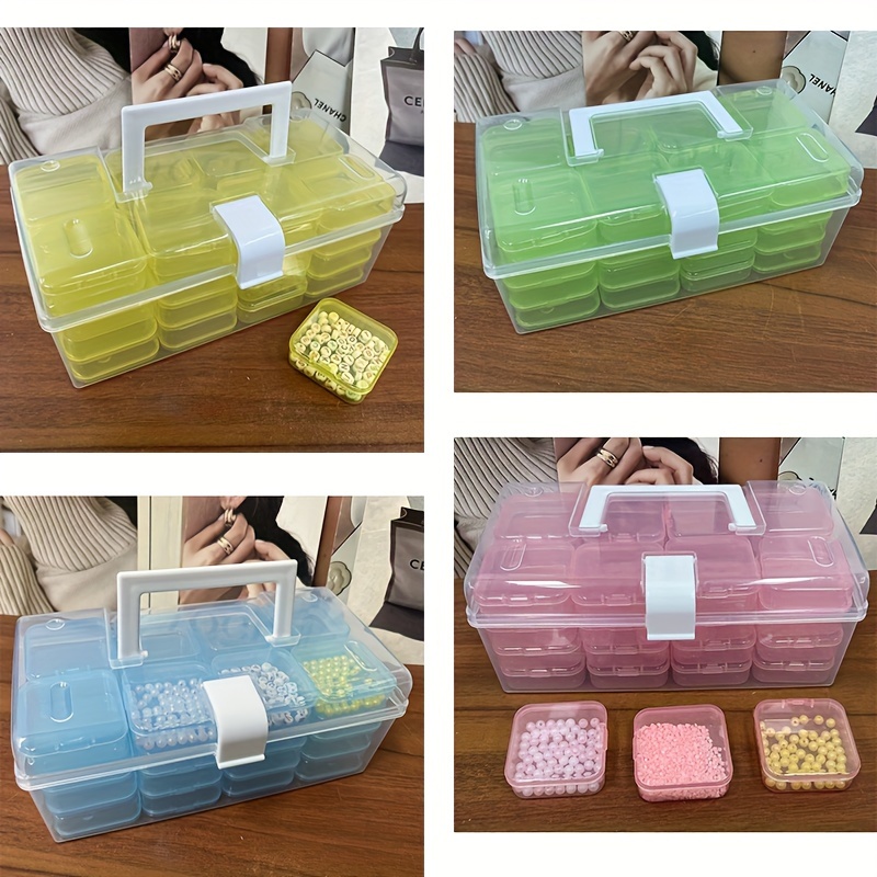 

1set 32-grid Plastic Storage Box With Adjustable Compartments, Portable Organizer Case For Beads, Crafts & Accessories, Transparent Diy Household Storage Supplies