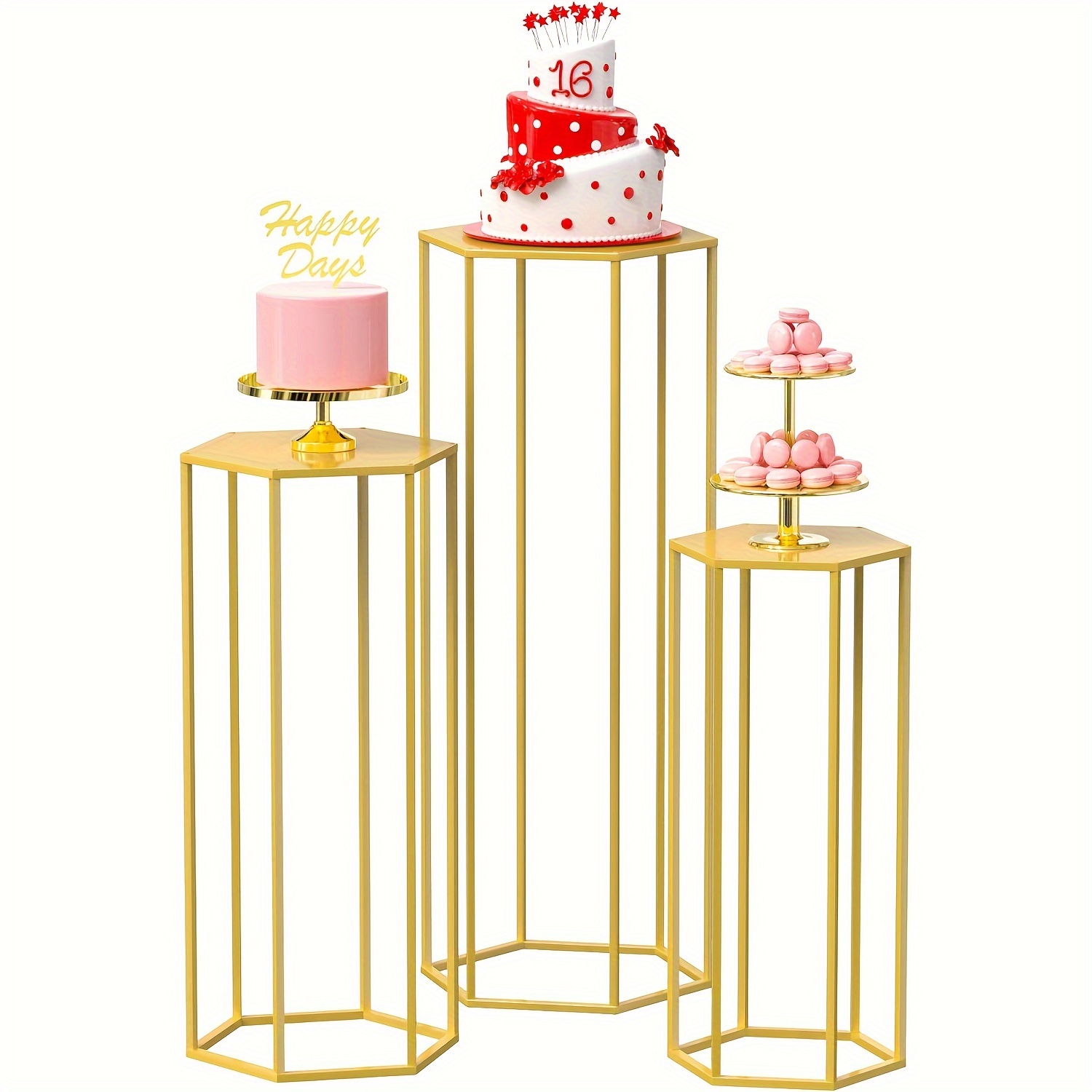 

Cylinder Stand Hexagon Gold Pedestal Stand For Party 3pcs Metal Plant Stand Tall Cake Cylinder Pedestal Stand For Wedding Flower Vase Living Room Patio Decoration