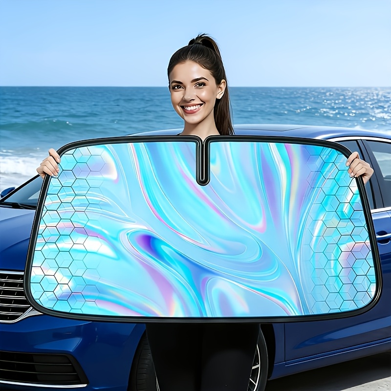 TEMU 2026 Newest Titanium Silvery Car Sunshade 4-layer Rhombus Physical Material For Powerful Sun-shading And Heat Insulation, Foldable, , Fits Most