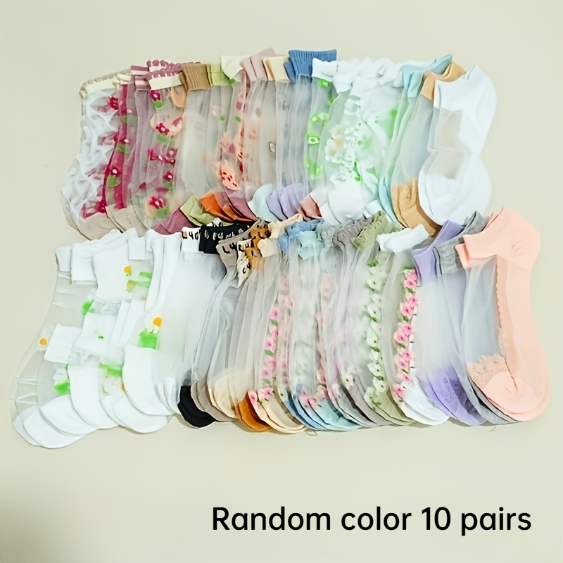 TEMU 10 Pairs, Random Women's Printed Breathable Socks - Comfortable Ankle Socks For Spring, Summer, And Autumn, Hand Washable, Versatile For Casual