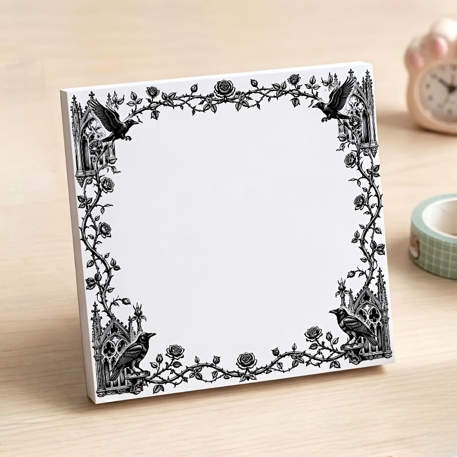 TEMU Vintage Gothic And Rose Non-sticky Notepad, Dark Academia Tear-off Memo Pad, Black And White Blank For Office Desk Decor, School Supplies And