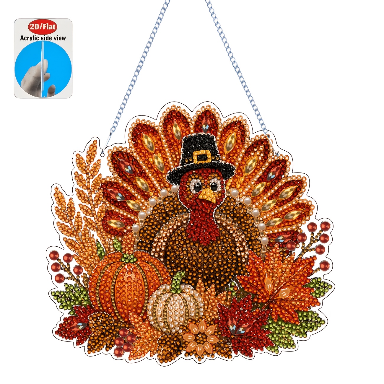 TEMU 2d Flat Diamond Painting Kit, Pearl Art Acrylic Pendant, Thanksgiving Turkey, Suitable For Door Window Wall Decoration, Home Decor, Perfect Gift