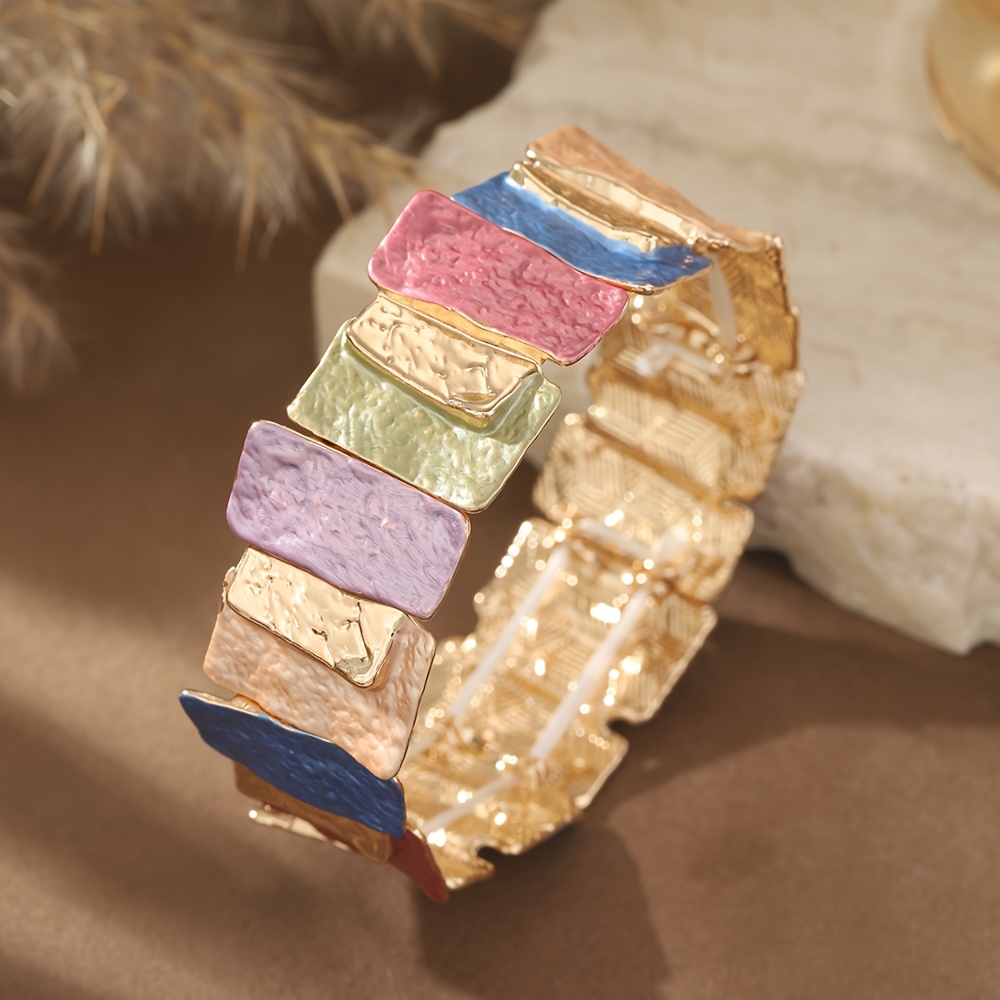 TEMU Bracciale a braccialetto elasticizzato geometrico facile in multicolore boh矇mien per donna, nuove , braccialetto in di , design minimalista con