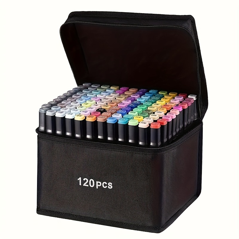 

120colors Markers, Double Tip Art Drawing Markers Set, Professional Permanent Markers For Adult Coloring Illustrations With Organizing Case