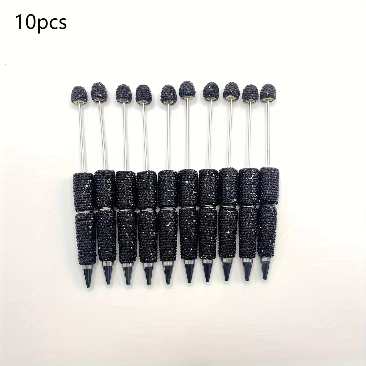 TEMU 10pcs Black And White Handmade Full Diamond Bead Pen, 1.0mm Black Ink, Student Back-to-school Gift Pen, Teacher' Stationery Supplies, Christmas