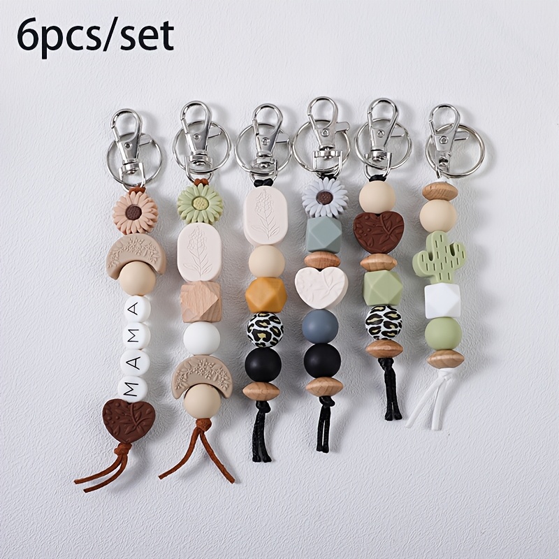TEMU 6pcs/set Western Style Cactus Letter Keychain With Heart-shaped And Floral Print Design, Women's Fashion Accessories, Key Pendant, Holiday Gift