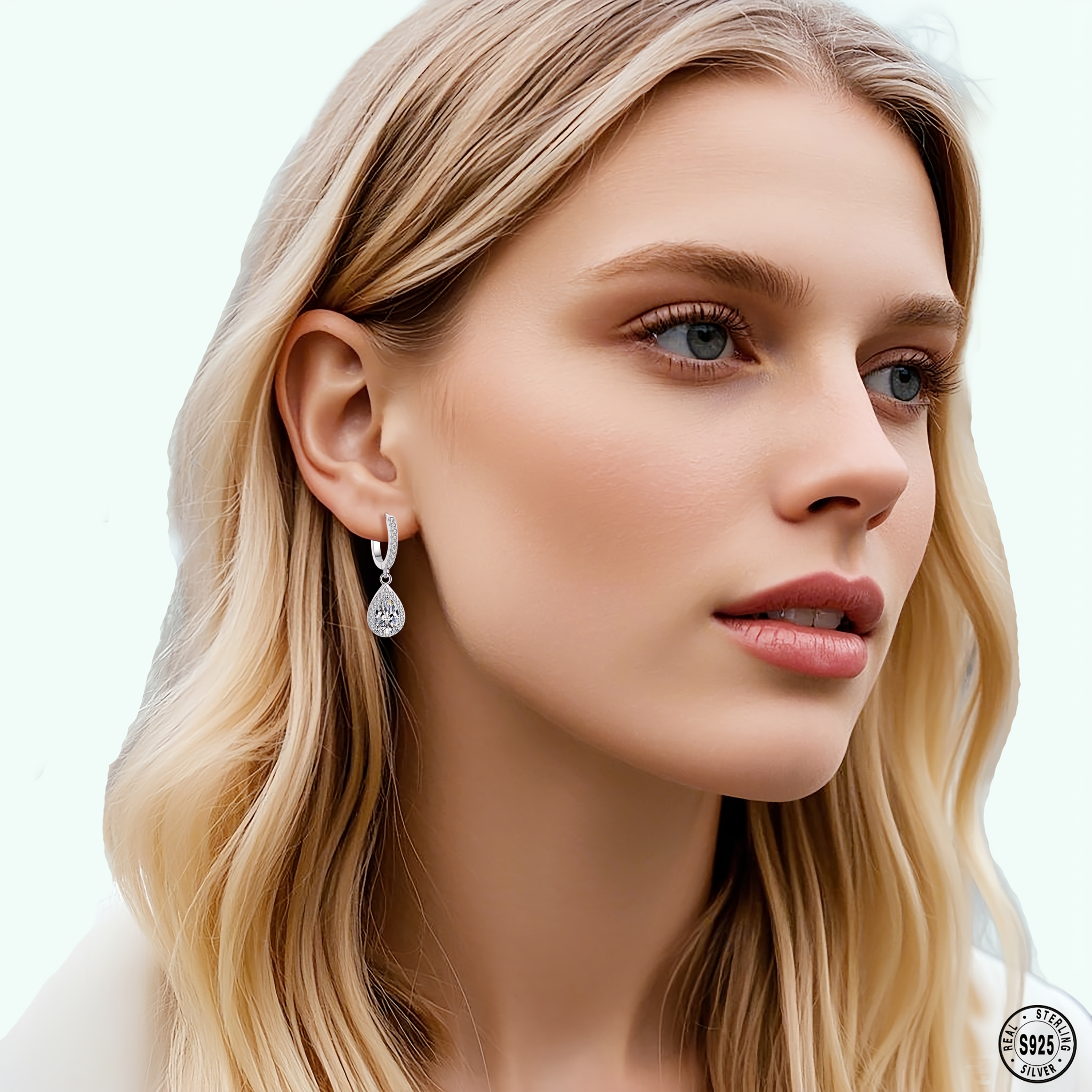 925 sterling silvery earrings teardrop moissanite earrings simple and elegant versatile for daily wear Product details 0