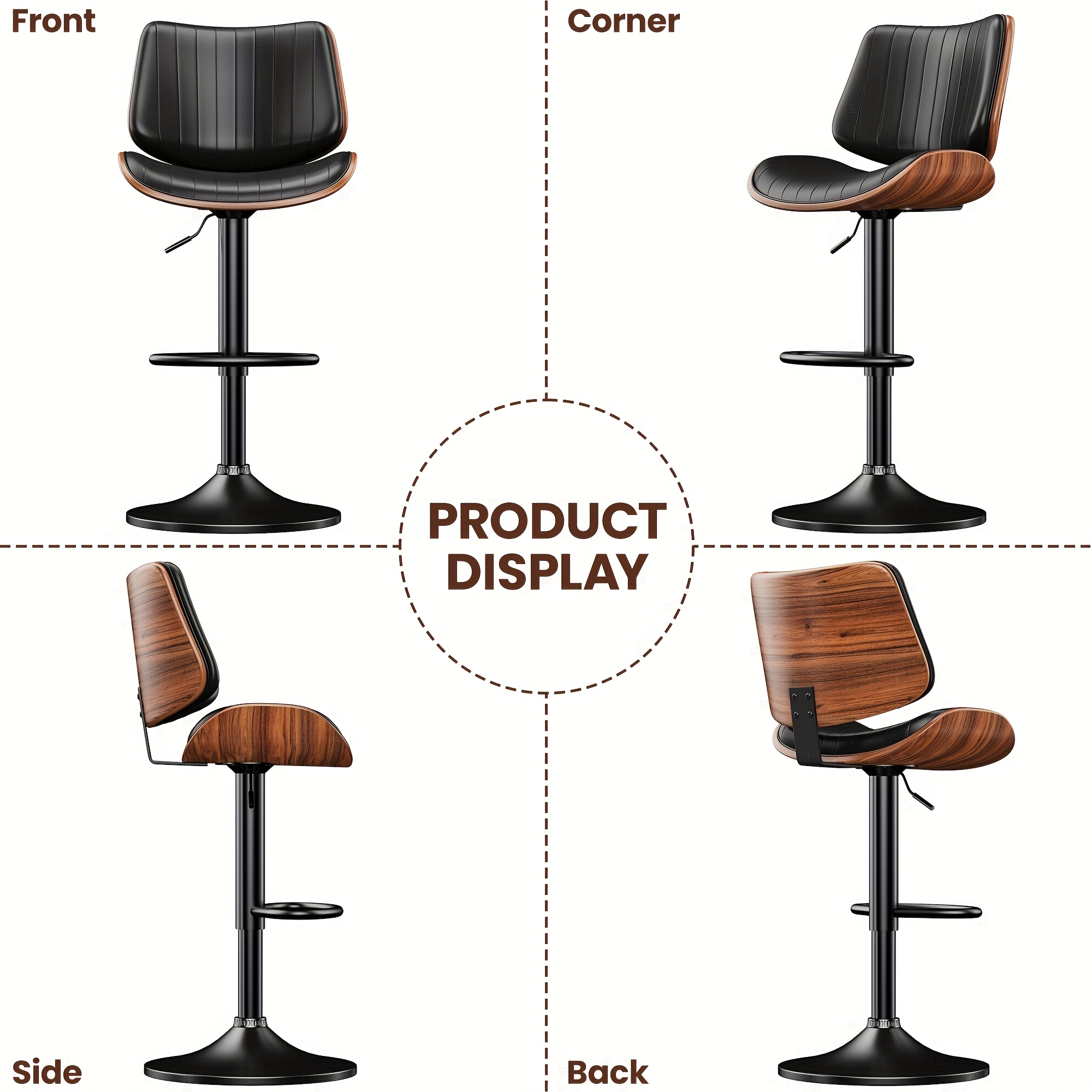 bar stools set of 1 2 armless adjustable swivel barstools pu leather kitchen counter height barstools kitchen counter height barstools with back support for dining room kitchen and living room Product details 4