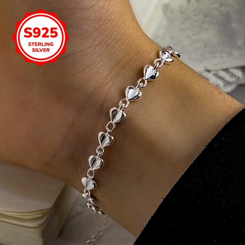 925 Silver Heart Shaped 3D Chain Bracelet