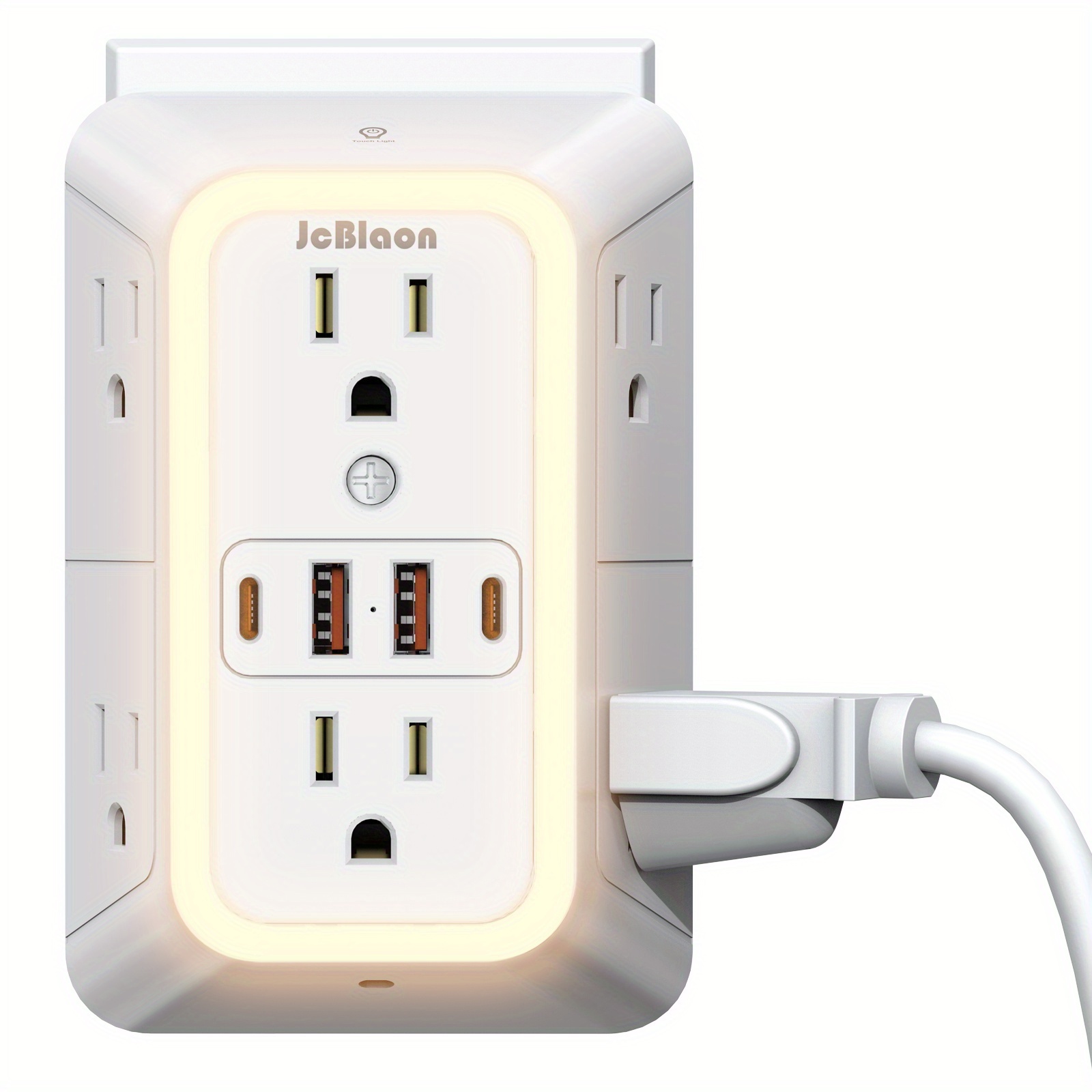 Multi Plug Outlet - 6 Wide AC Outlets and 4 USB Ports (2 Type-C), * Protection Extender with Night Light, US Plug, 3-Sided Design USB Wall Charger