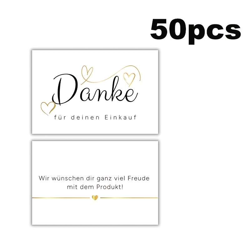 E-shop 50 Karten pro Packung, Deutsche Dankeskarten, Größe 8,5x5,5 cm, Weiße Dankeskarten geeignet zum Ausdruck von Dankbarkeit für Kundenaufträge oder