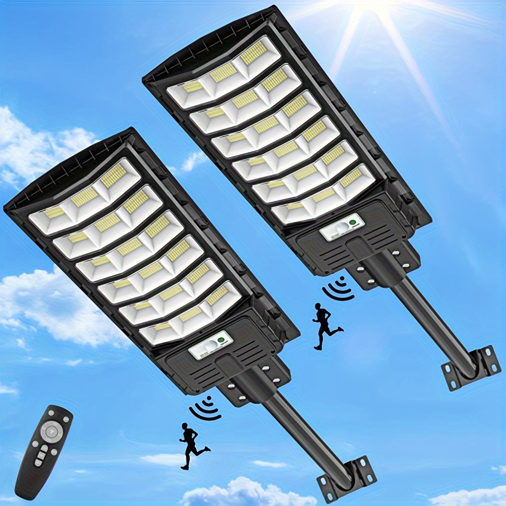 

2-pack Solar Street Lights, Led Lighting, 6500k With Remote Control, Plastic Material, Dc6v, Solar Panel, For Road And Security