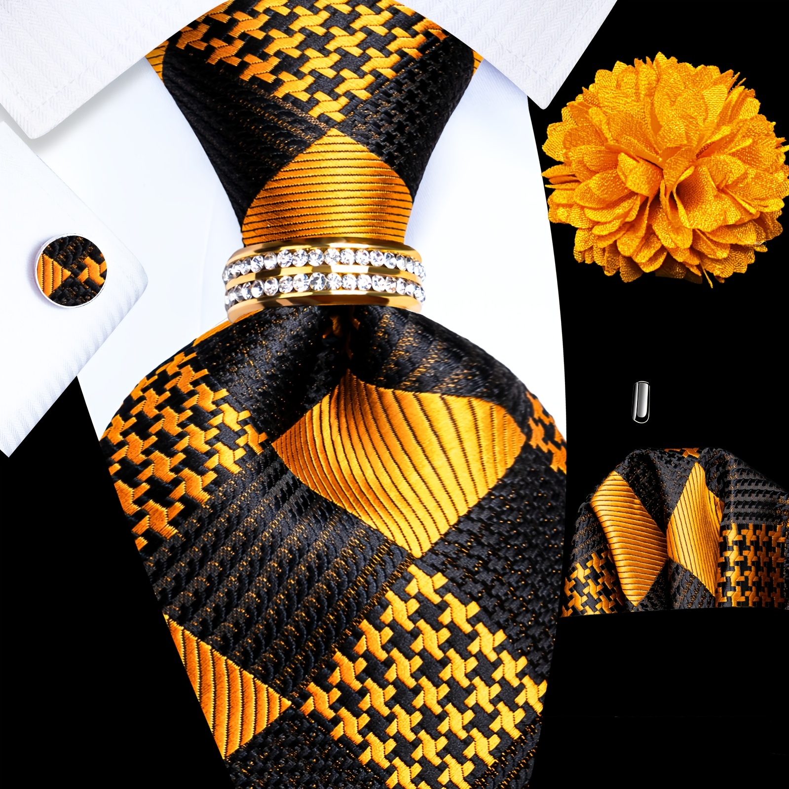 Ensemble de cravate dorée et noire -282+7