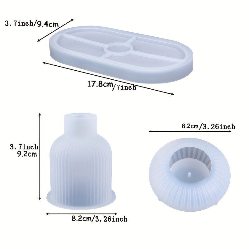 TEMU Ensemble de 3 moules en silicone ovales pour résine, idéaux pour la moulage de résine et la création de bougies - Créez votre vase à fleurs rayé