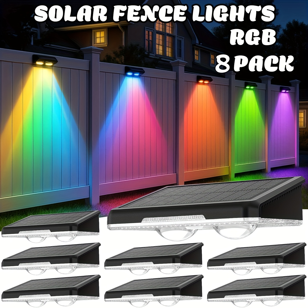 TEMU 4/6/8/10 Packs Solar Fence Lights, Multicolor Garden Wall Light, Outdoor Yard Landscape Villa Decorative Lighting For Halloween Christmas,