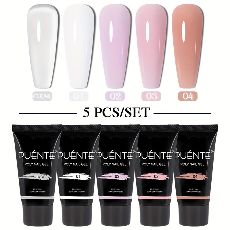 

Puente 5pcs/set 30ml Hema Free Poly Nail Gel, Acrylic Gel Finger Extension Semi Permanent Fast Builder Nails, Soak Off Uv Led Extension Nail Gel