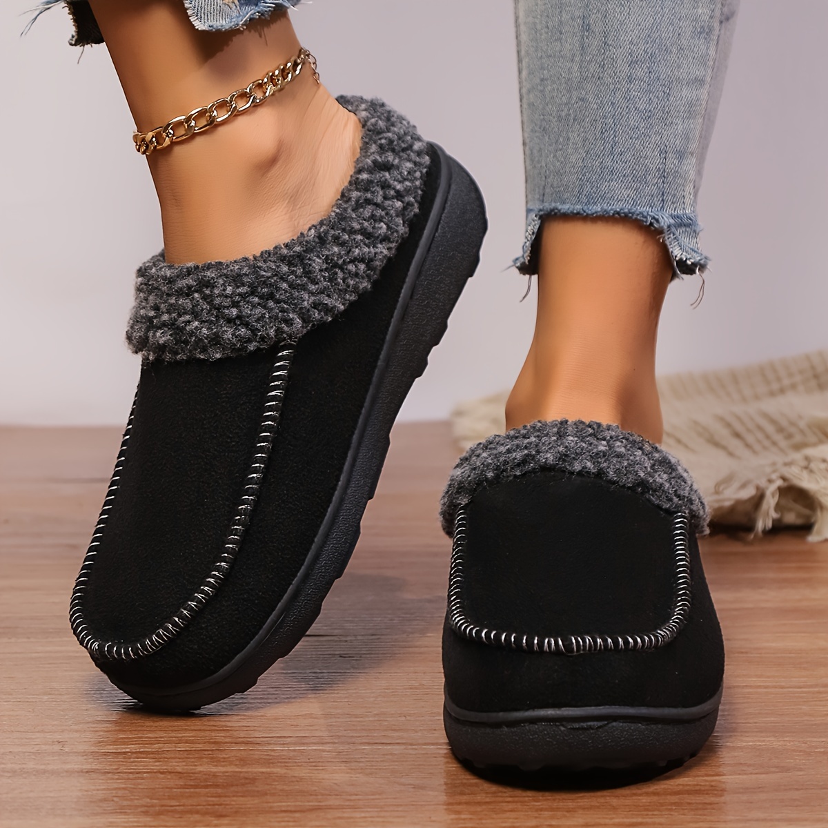 color slip on slippers comfortable fabric upper with tpr sole   indoor outdoor unisex slippers details 3