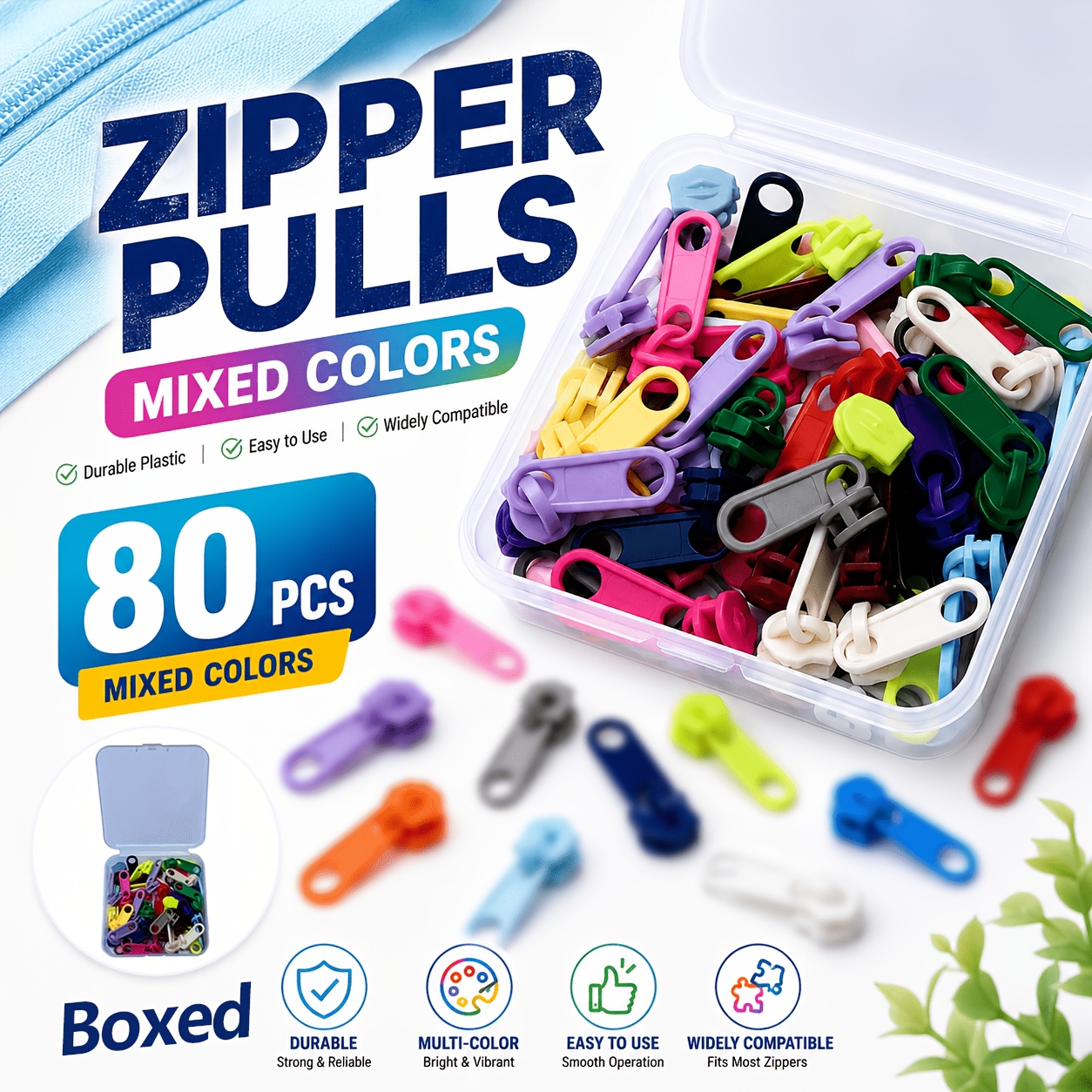 TEMU 80 pièces par boîte, couleurs mélangées vives et aléatoires, faciles à ranger. Tirettes de fermeture éclair en plastique de haute qualité n° 3,
