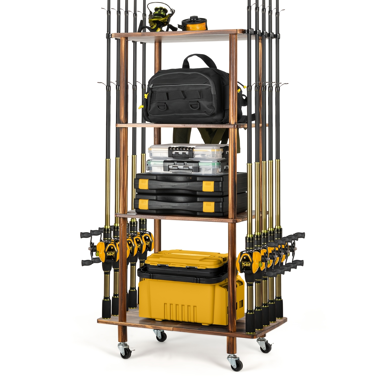 Image of Atrural Fishing 10 Rods Rack 3 Tier Fishing Storage Rack, Space- Fishing Rod Holders For Garage, Fishing Gear Tackle Box Fishing Equipment Organizers, Gifts For Men And Women New Year Gifts